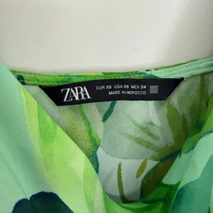 Zara Green Tropical Palm Leaf Satin Long Maxi Slip Dress Size XS thumbnail 8