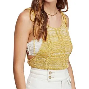 Free People Bombshell Cropped Knitted Sleeveless Top Mustard Yellow sz Small‎ thumbnail 2
