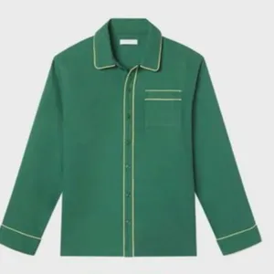 Lake Pajamas Green Long Sleeve Top with Yellow Piping small thumbnail 1