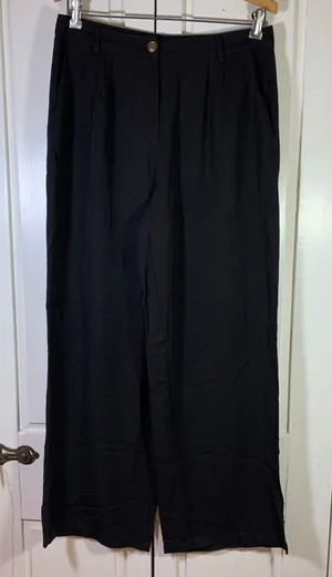 Lulus Black High Waisted‎ Wide Leg Pleated Rayon Trousers Pants Office Church M thumbnail 1