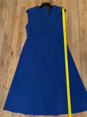 Donna Karan Royal Blue V-Neck Pleated Sleeveless Midi Dress Size 10 NWT thumbnail 4