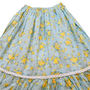 Womens Midi Skirt Light Blue Yellow Floral Cottagecore Boho Feminine Summer thumbnail 2