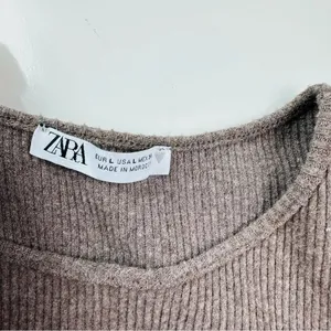 Zara‎ Brown Knit Shoulder Pads Top Size Large thumbnail 6