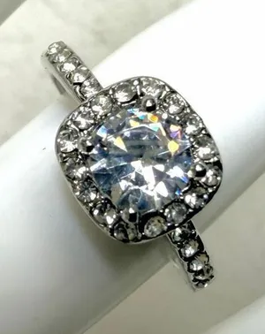 Silver Tone Halo CZ Engagement Style Ring Silver thumbnail 1