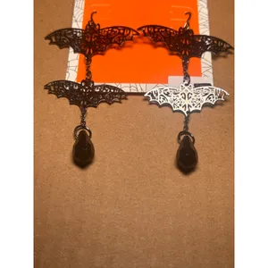 Gothic Bat‎ Drop Earrings Black Halloween Costume Jewelry thumbnail 3