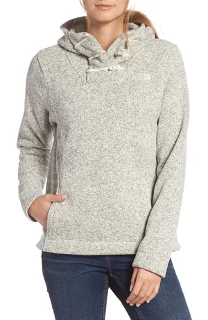 The North Face Crescent Hoodie Pullover Knit Sweatshirt Toggle Gray Womens Large thumbnail 1