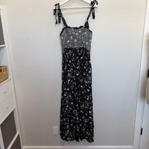 Free People M Black Floral Color My World Wide Leg Jumpsuit Anthropologie Boho thumbnail 3