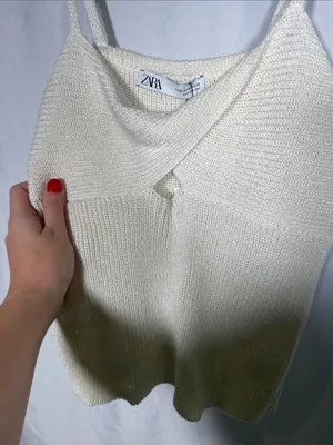 Zara Womens Linen Blend Twist Front Knit Top Medium New Cream 3920/103/712/M thumbnail 4