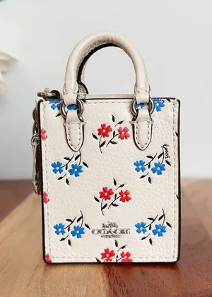 NWT Coach North/South Mini‎ Tote Bag Charm With Floral Print thumbnail 1