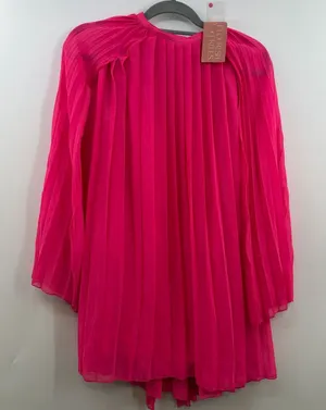 Strut & Bolt Pleated Chiffon Cape Mini Dress Hot Pink Small NWT Party thumbnail 1