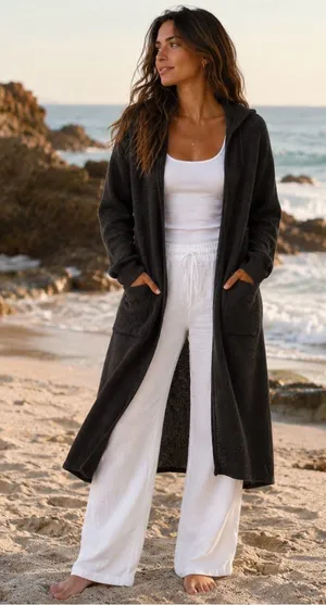 Black Cardigan Coatagin with Front Pockets size Large thumbnail 1