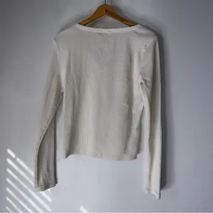 Pilcro V‎ Neck Thermal Henley Long Sleeve Top Off White Large thumbnail 2