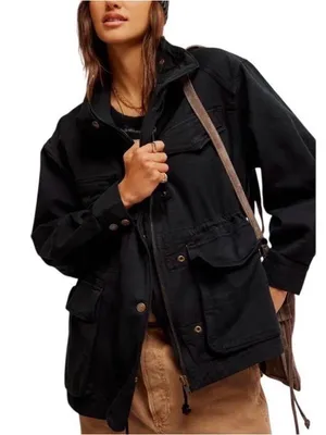 We The Free Free People Arya Utility Jacket Black Cotton Twill Size Medium thumbnail 1