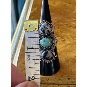 White Buffalo Turquoise Nevada Turquoise Sterling Silver Heart Ring Size 7 thumbnail 6