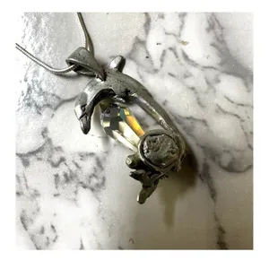 Silver tone crystal dolphin pendant necklace thumbnail 11