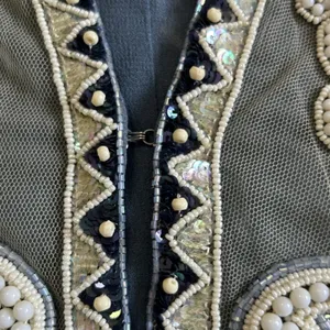Ella Singh Vest Womens Large Beaded Sequins Silk Festival Boho Blue Cream Heavy thumbnail 8