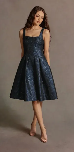 Navy Pleated Midi Dress thumbnail 1