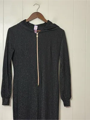 Savage X Fenty Sleep & Shine Hooded Jumpsuit Black Glitter Sz S Zip Front Lounge thumbnail 4
