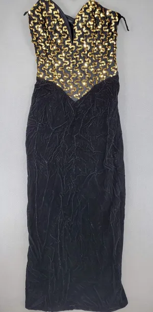 Gunne Sax‎ Dress Women 9 Black Gold Sequin Velvet Vintage 80s Prom Gown Formal thumbnail 1