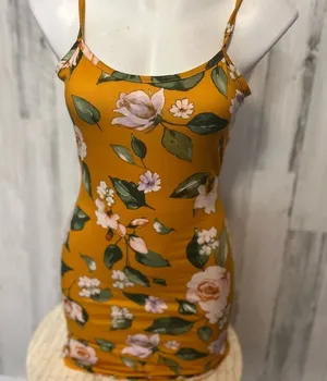 Coco and Shay Mustard Yellow Floral Bodycon Cami Mini Dress Size S thumbnail 1