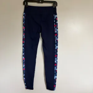 Brooks Women Navy Blue Geometric Side Stripe Running Leggings Activewear Pants thumbnail 7