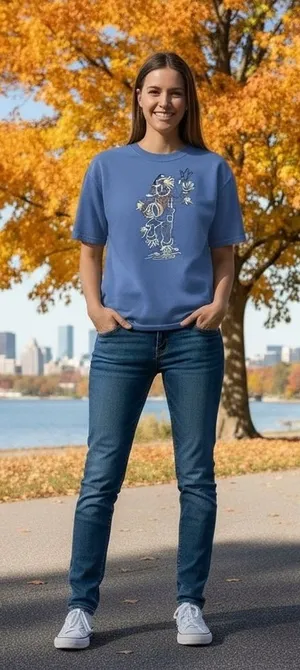 Lee‎ Vintage Scarecrow Pumpkin Embroidered T Shirt Womens Large Blue Autumn Fall thumbnail 1