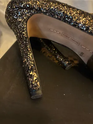 Vince Camuto Black and Gold Glitter Platform Pumps thumbnail 8