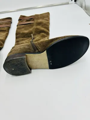 Nine West Taupe Brown Suede Tumble Tall Riding Boots Sz 9 Double Buckle thumbnail 8