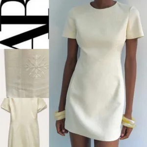 Zara NWT ZW COLLECTION ECRU linen blend EMBROIDERED MINI DRESS size M thumbnail 2