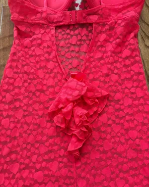 Y2k Victoria’s Secret hot pink mesh heart print lace padded chemise slip thumbnail 4