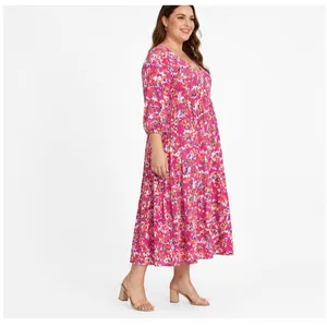 The Pioneer Woman Women Maxi Dress 3XL Pink Floral Tiered Rayon Boho Cottagecore thumbnail 4