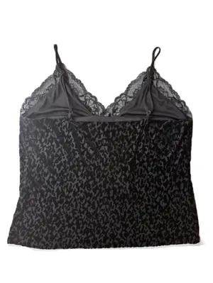 White House Black Market WHBM Black Velvet Leopard Print Lace Cami‎ Top Size XL thumbnail 9