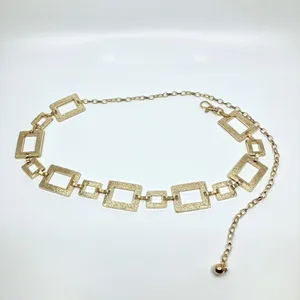 Y2K Geometric Gold Textured Square Link Chain Belt, Up to 44 Inches, X7GA1140 thumbnail 7