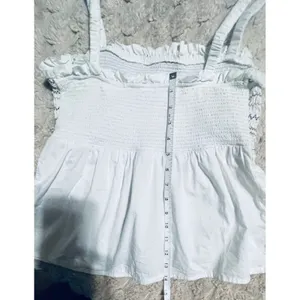 Old‎ Navy Womens White Smocked Babydoll Camisole Top Blue Embroidery Small thumbnail 9
