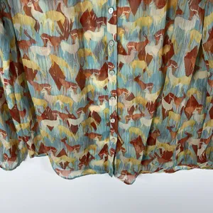 Sundance 100% Silk Deer Print Button Up Blouse Top‎ Blue Size XS Boho Western thumbnail 4
