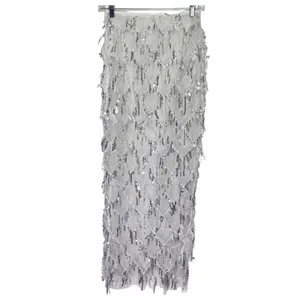 NWT MakeMeChic White Sequin Fringe Mesh Sheer Midi Skirt Sheer Party Medium thumbnail 5