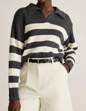 NWT Quince Striped Polo Knit Sweater  thumbnail 1