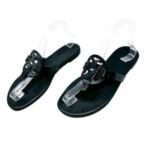 Tory Burch Miller Black Matte Leather Logo Medallion Flat Sandals Size 8 thumbnail 3