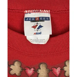 Women's Red Jerzees Gingerbread Man Crewneck Sweatshirt Size L thumbnail 4