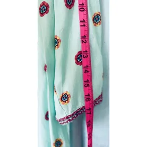 Mint Green Embroidered Boho Tunic Dress L Casual Summer Caftan Shift" thumbnail 6