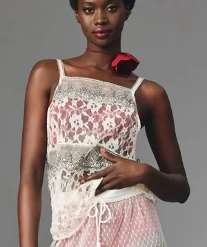 Anthropologie Sheer Mixed Lace Cami In‎ Ivory thumbnail 1