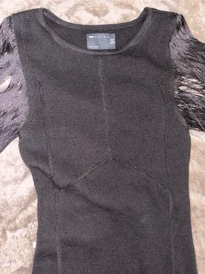 ASOS Black Fringe Sleeve & Hem Mini Dress thumbnail 4