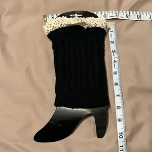 NWT boot cuffs leg warmers black with ecru lace trim thumbnail 6