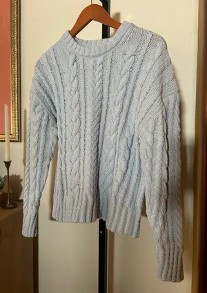 J. Crew Cable-knit Crewneck Sweater 100% Cotton‎ Light Blue Size Large thumbnail 1