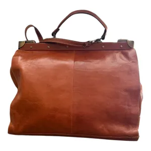 Vintage Brown Leather Frame Satchel Doctor Bag Braided Work Tote Shoulder Bag thumbnail 5