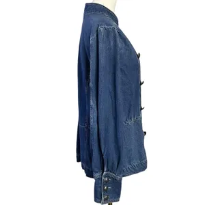 Free People Imogene Denim Officer Jacket in Ensign Wash Large Military Denim thumbnail 12