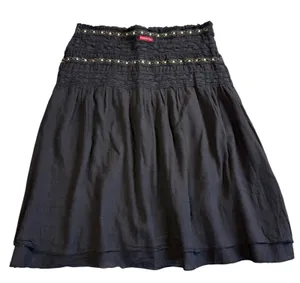 Hard Tail Western USA Mini Skirt Womens XS Black Gauze Beaded Smocked Boho thumbnail 1