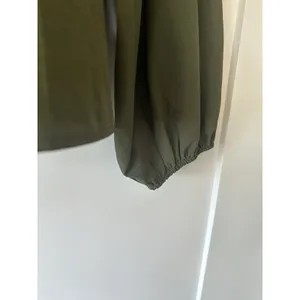 SHEIN olive green blouse draped square neckline bishop sleeves Peasant Top XL/12 thumbnail 8