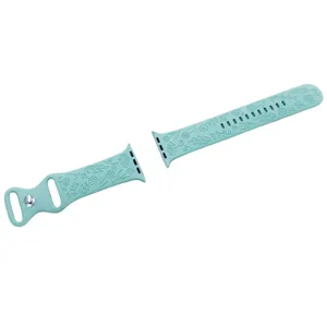 New Cyan Floral Design Apple Watch Bands 42mm 44mm 45mm 49mm thumbnail 2