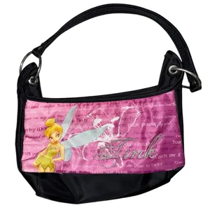 Vintage Disney Tinker Bell Fairy Shoulder Bag – Pink & Black Glittery Purse EUC thumbnail 1